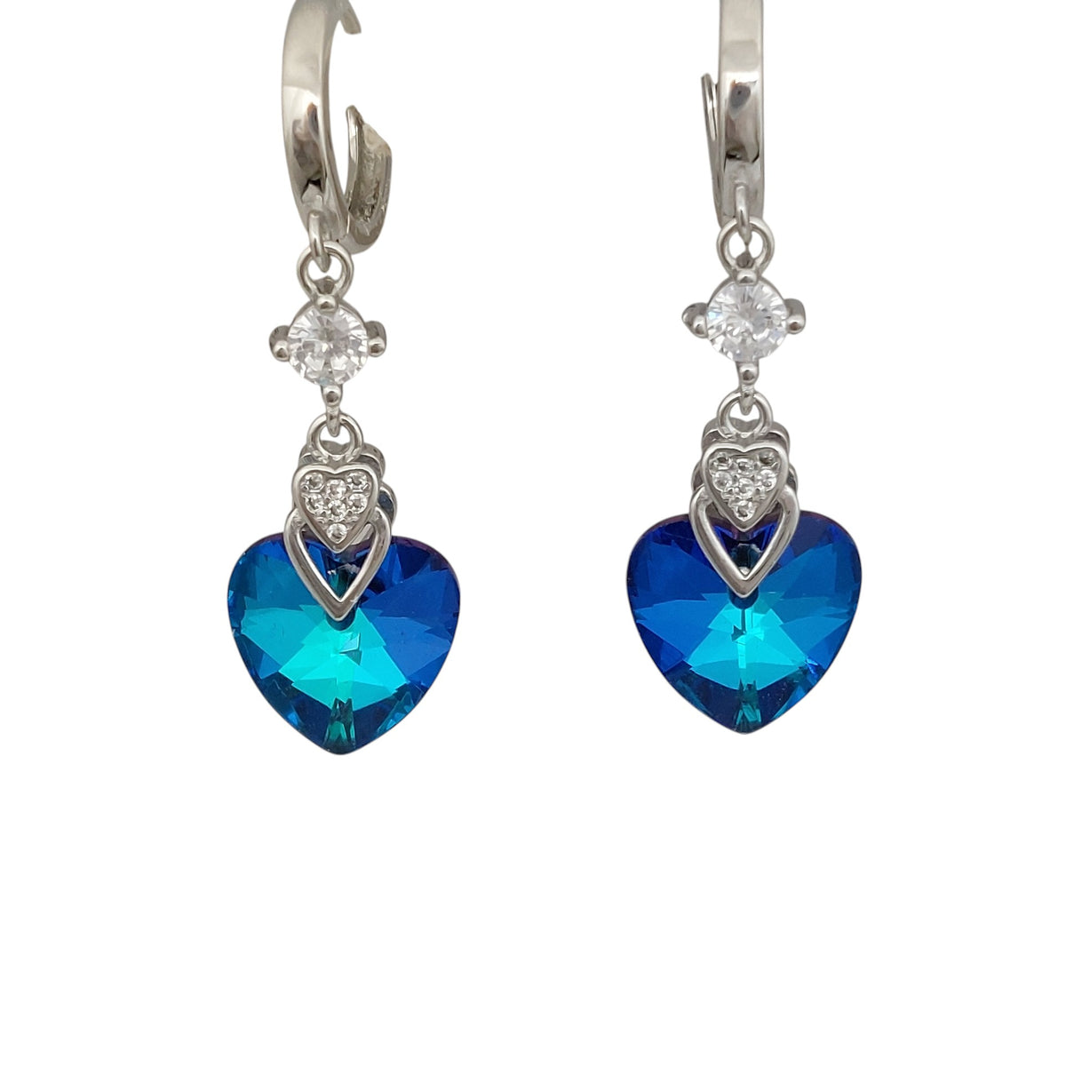 Ohrring Herzform Kristall Blau