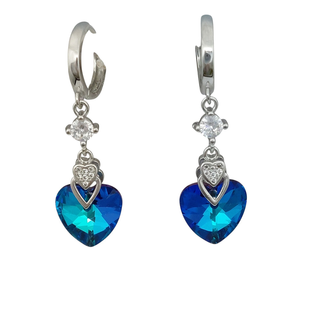 Ohrring Herzform Kristall Blau