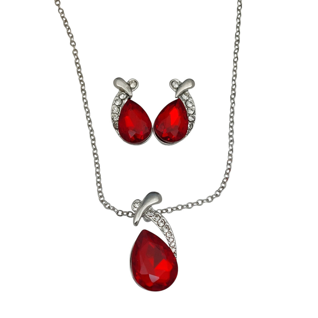 Schmuckset 2 tlg Tropfen Rot