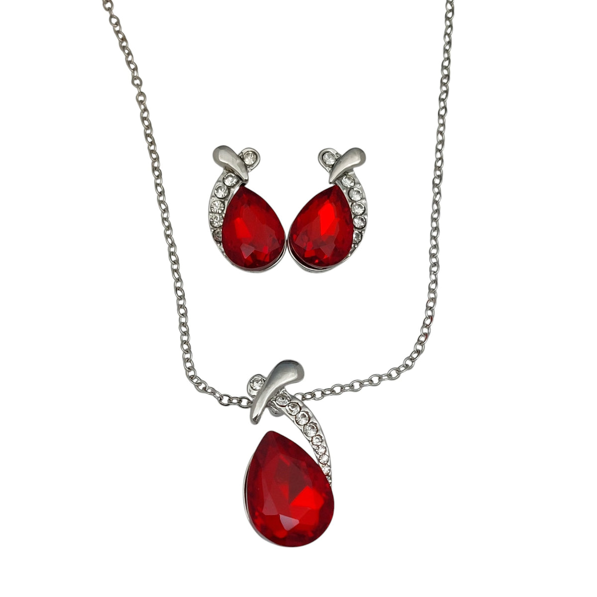 Schmuckset 2 tlg Tropfen Rot