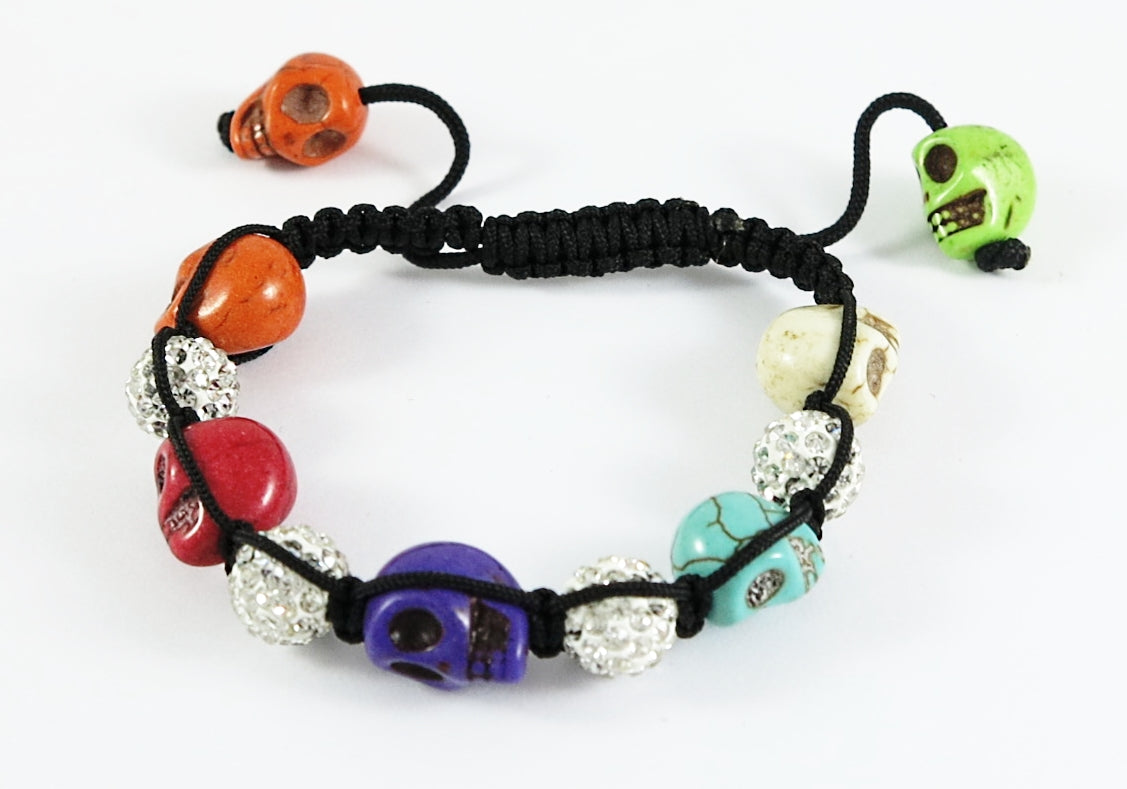Armband Shamballa mit Tötenköpfen