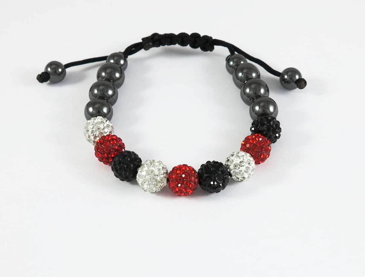 Shamballa Armband Rot/Schwarz/Weiss