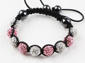 Shamballa Armband Weiss/Pink 9 Kugeln