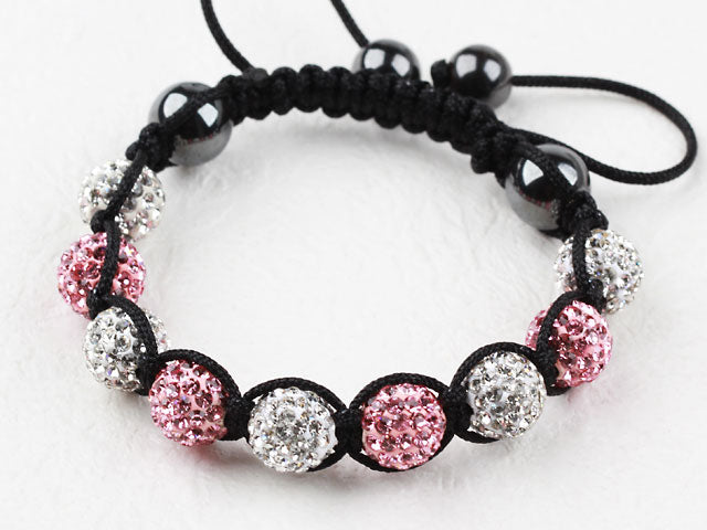 Shamballa Armband Weiss/Pink 9 Kugeln